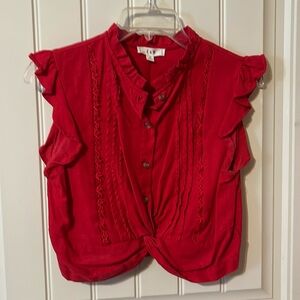 Red button down linen blend Twist Top